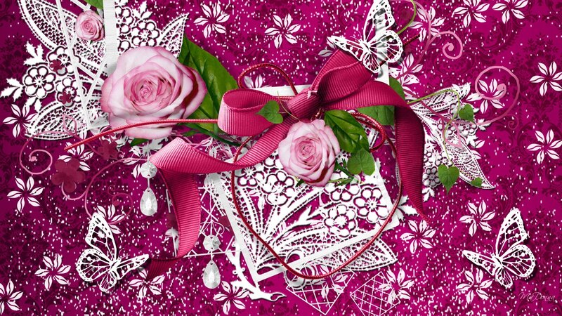 Pink Roses with Ribbon — Magenta