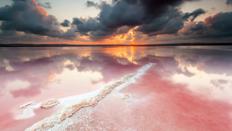 Pink Salt Lake at Sunset — Dramatic