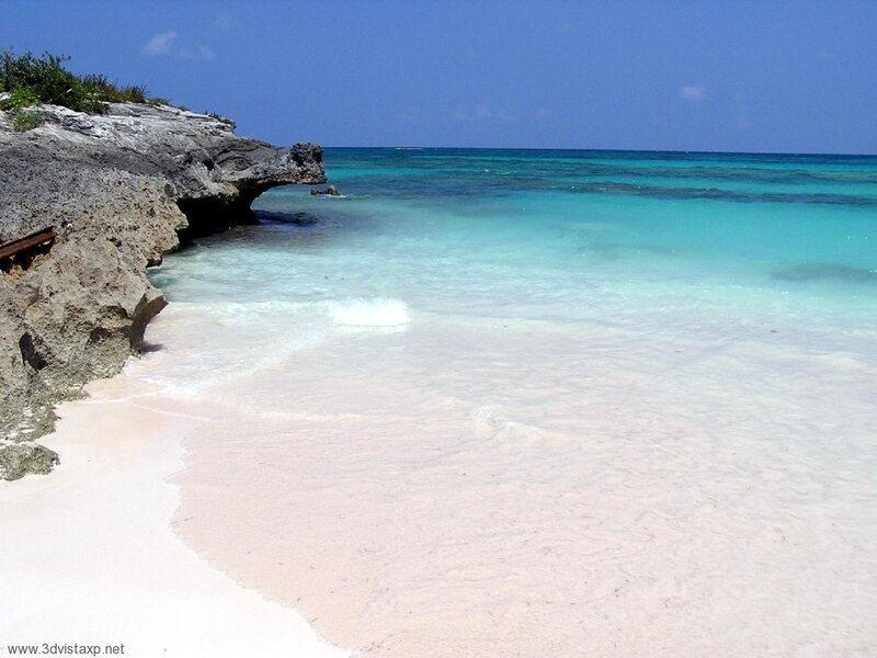 pink sand beach with turquoise water