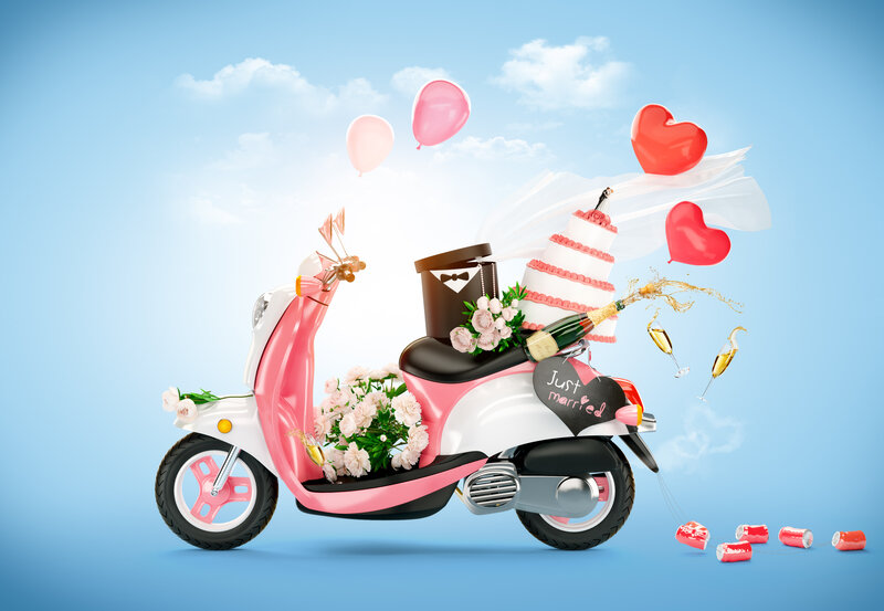 Pink Scooter with Wedding Items