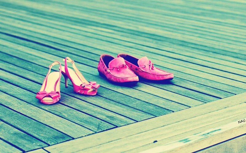 Pink shoes on wooden deck