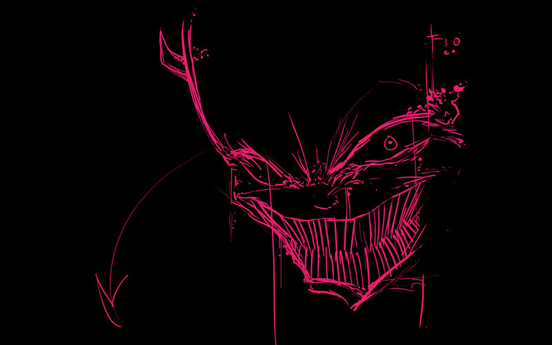pink sketch of a monster