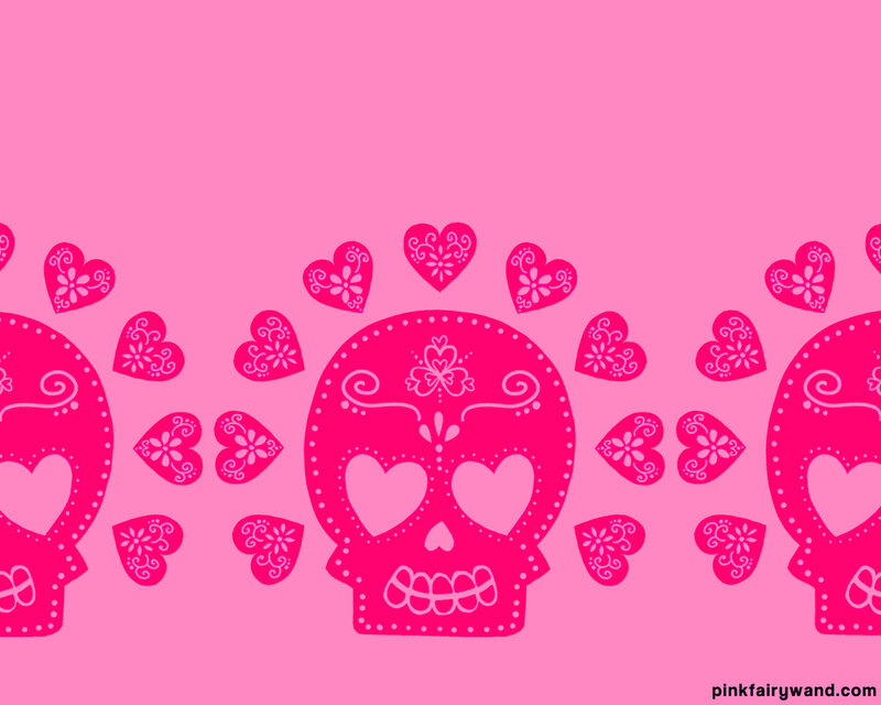 pink skull and heart pattern