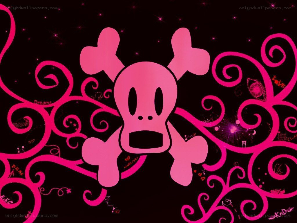 pink skull and swirls