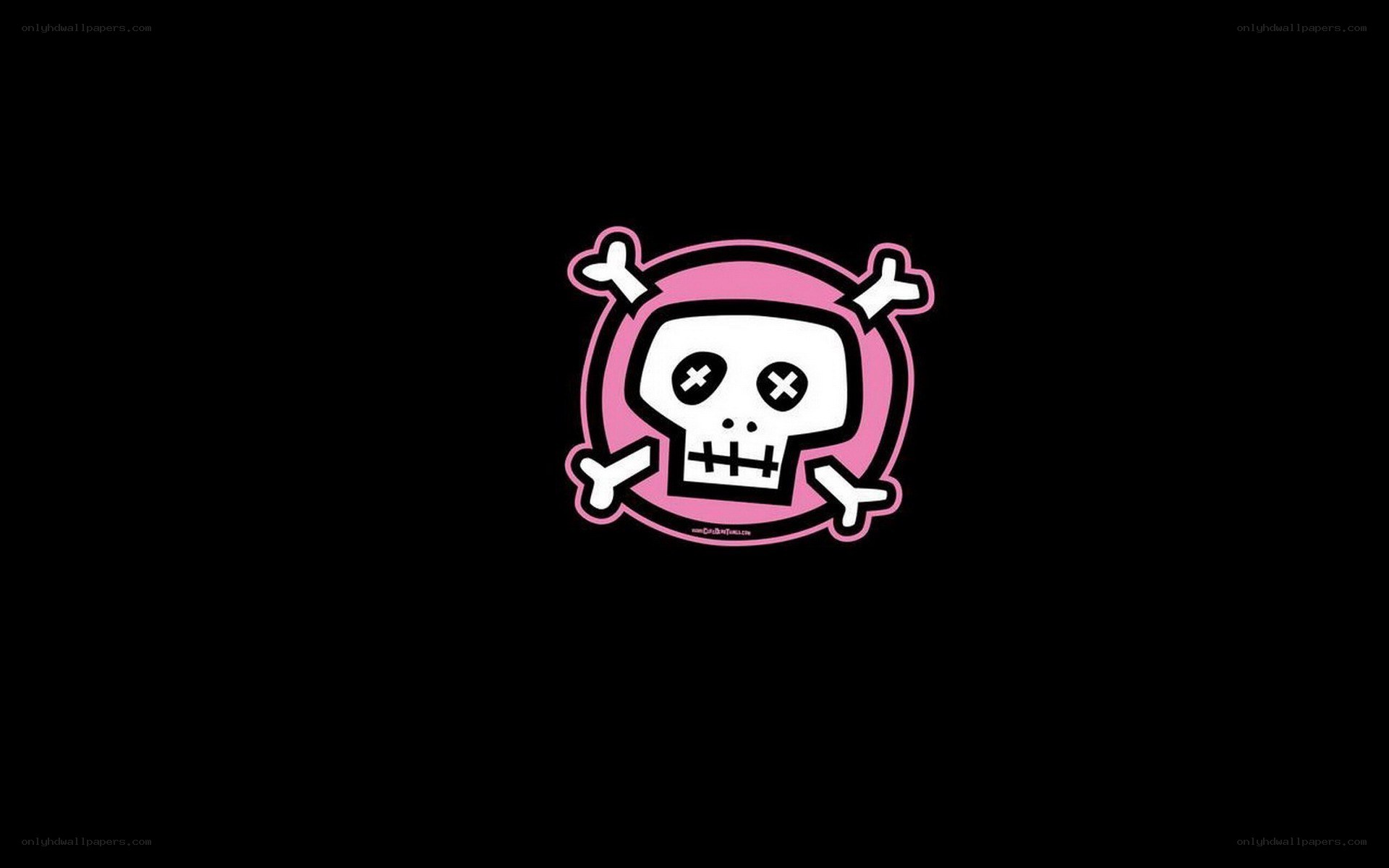 pink skull logo on black