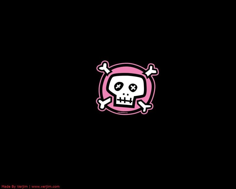 pink skull logo on black