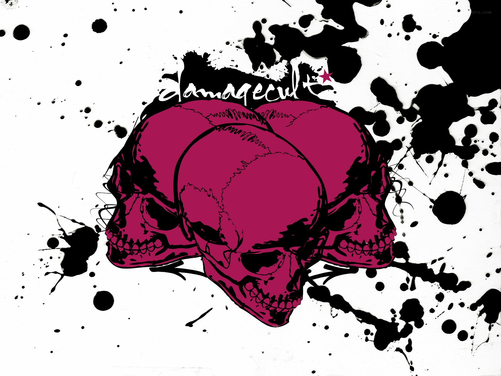 pink skulls with ink splatters