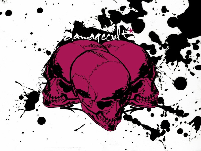 pink skulls with ink splatters