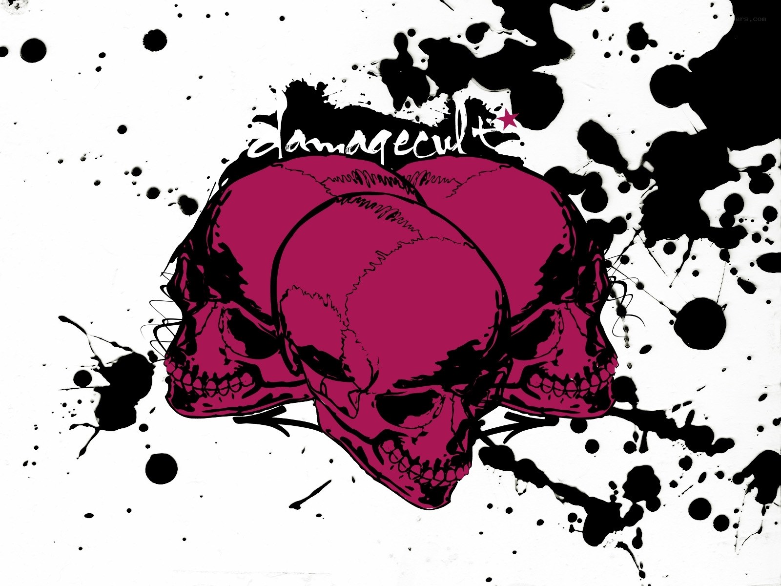 pink skulls with ink splatters