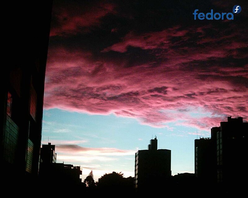 pink sky over city