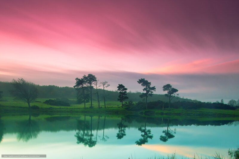 Pink Sky Over Lake Reflection