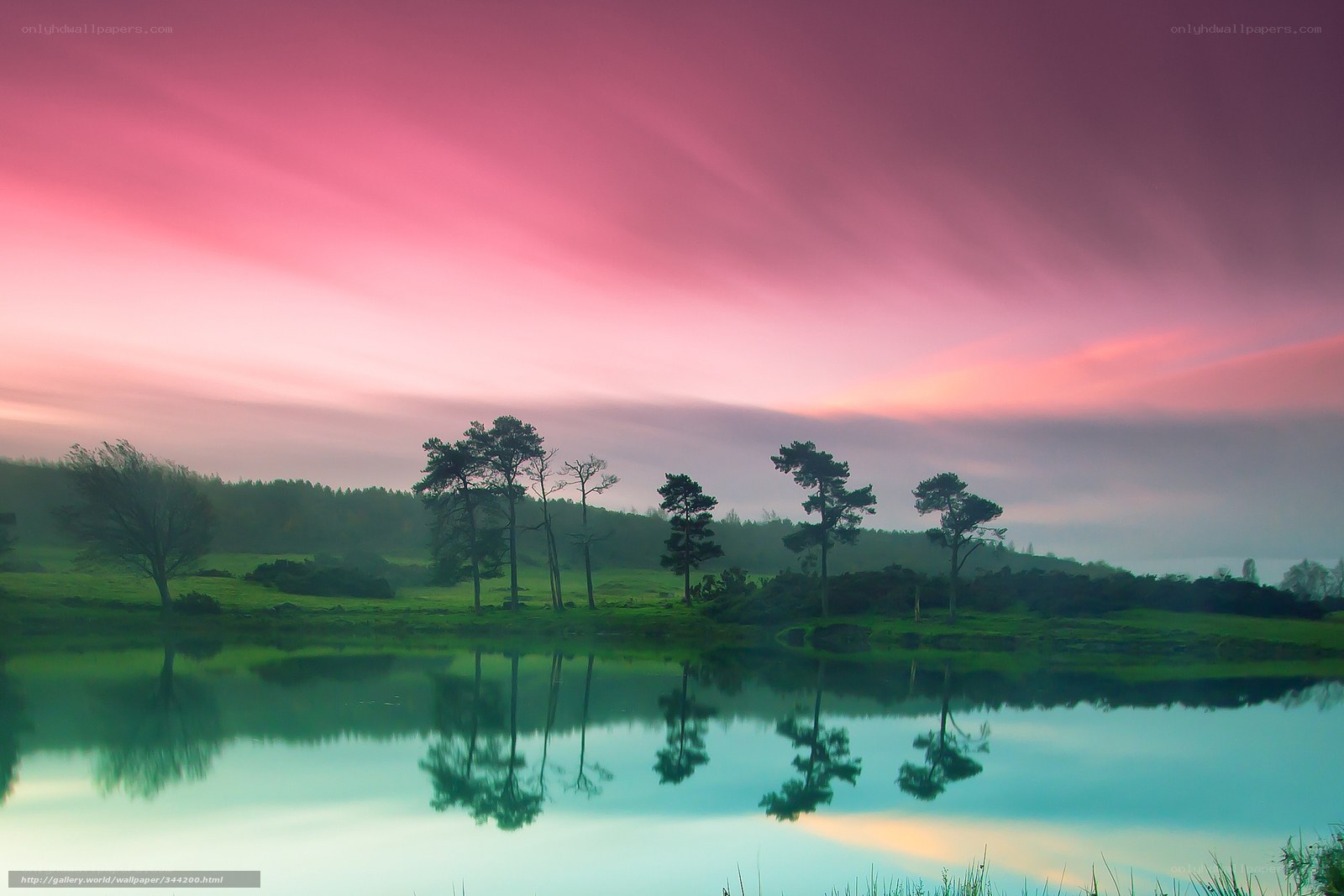 Pink Sky Over Lake Reflection
