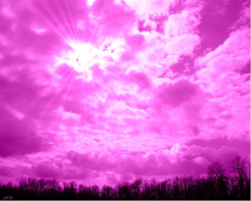 Pink sky with sunburst