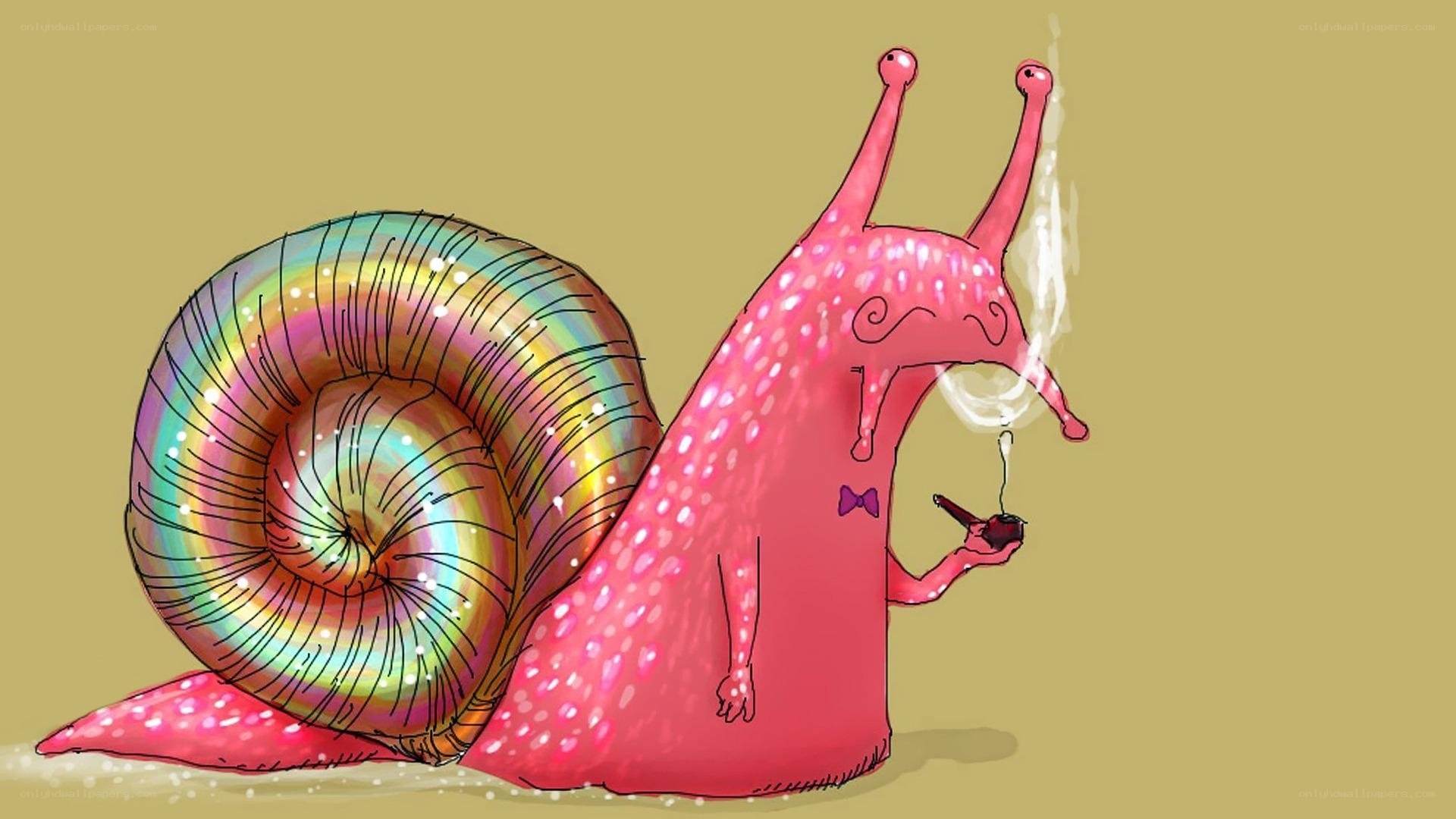 Pink snail smoking pipe