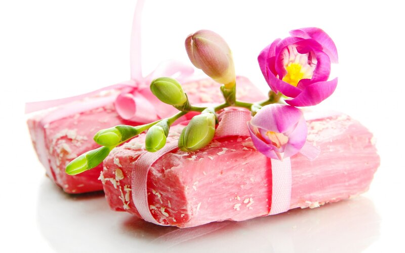 Pink Soap Bars with Flowers