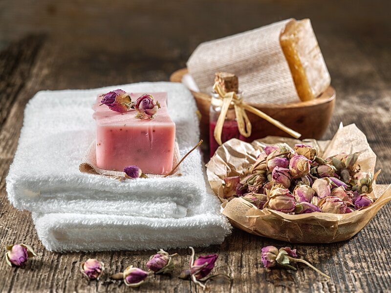 Pink Soap with Rose Buds