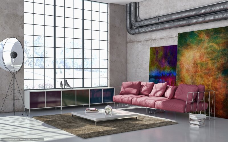 Pink Sofa in Loft — Modern, 3d Render