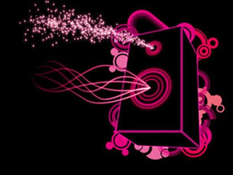 pink speaker with sound waves