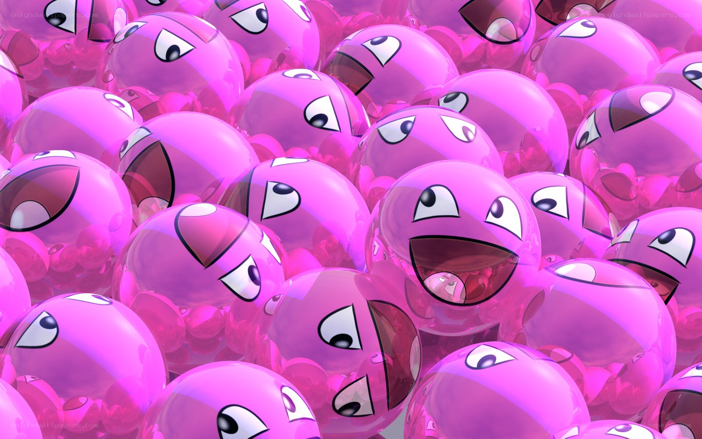 pink spheres with cartoon faces