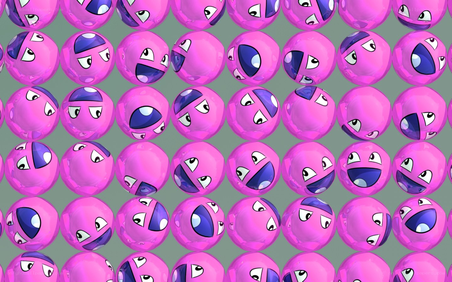 Pink spheres with cartoon faces