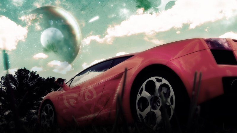 Pink Sports Car — Dramatic, Digital Art