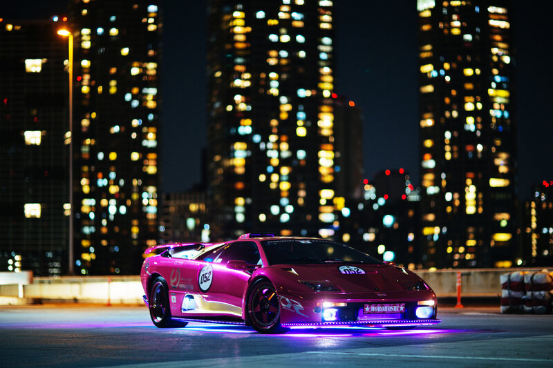 Pink Sports Car — Dramatic, Night, Photograph
