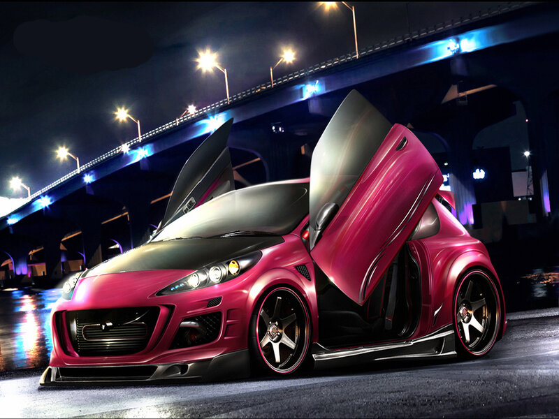 Pink Sports Car — Dramatic, Night