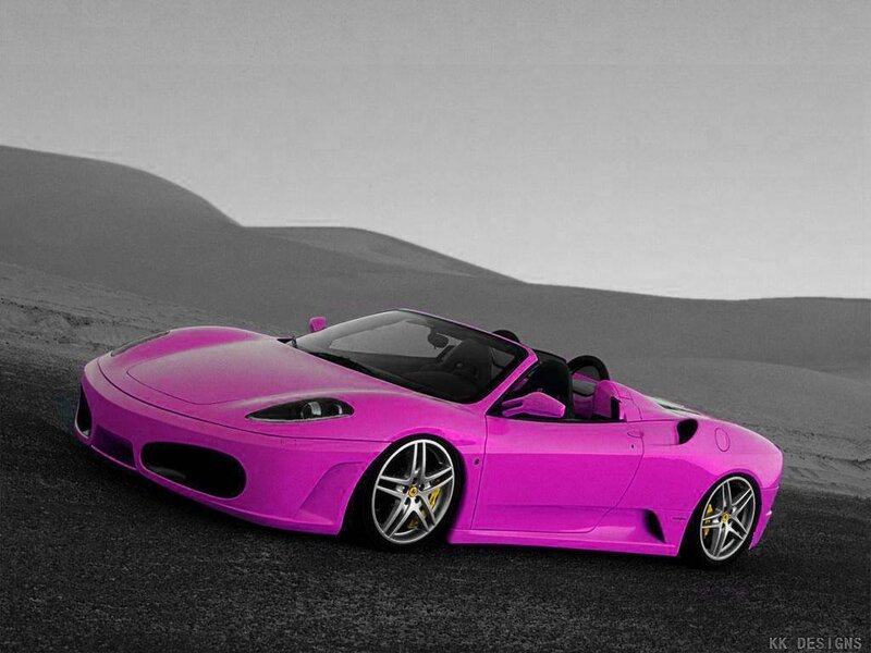 pink sports car in desert