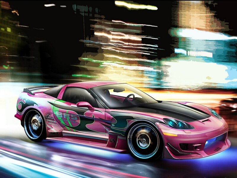 pink sports car in motion