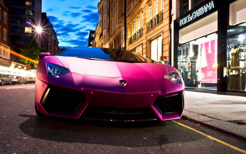 Pink Sports Car — Purple, Dramatic, Night