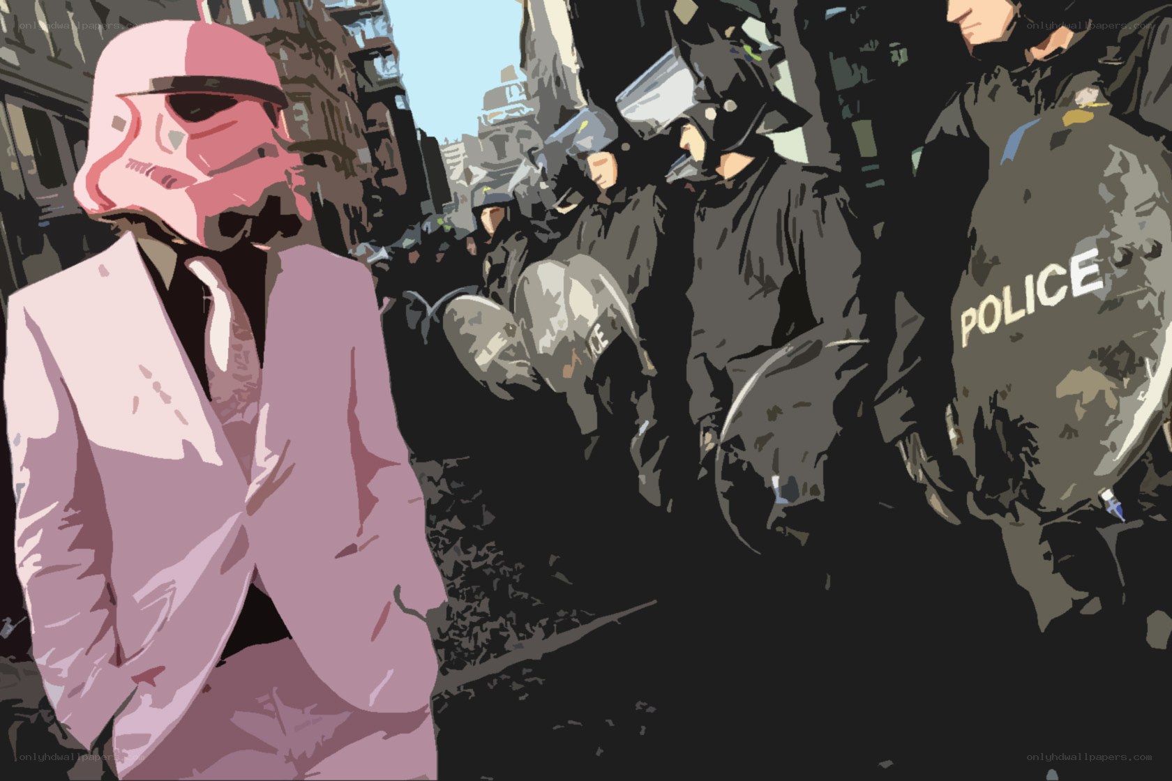 Pink stormtrooper at protest