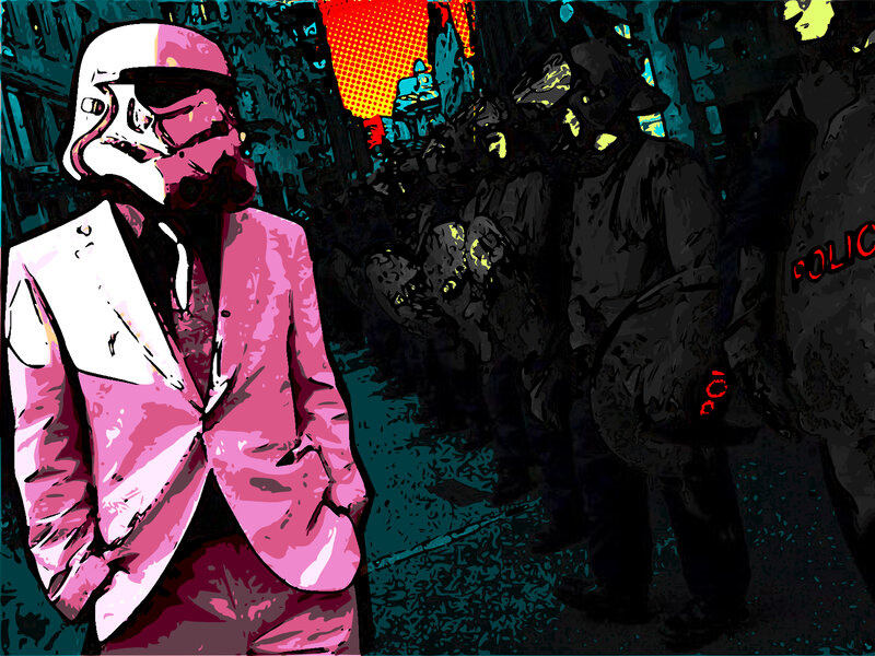 Pink stormtrooper in protest