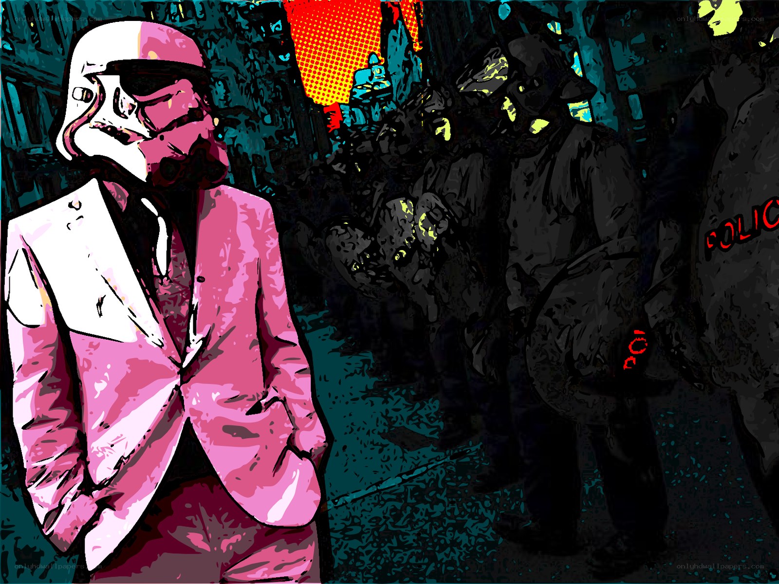Pink stormtrooper in protest