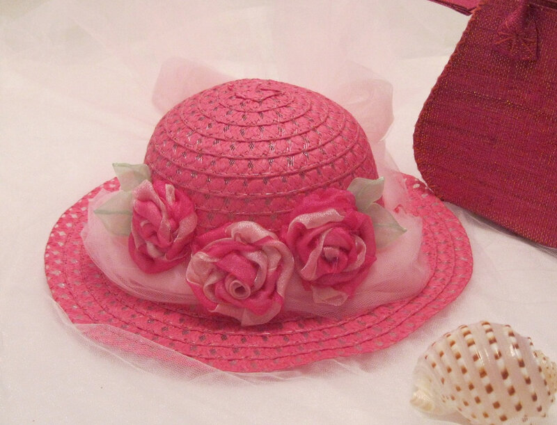 Pink Straw Hat with Flowers