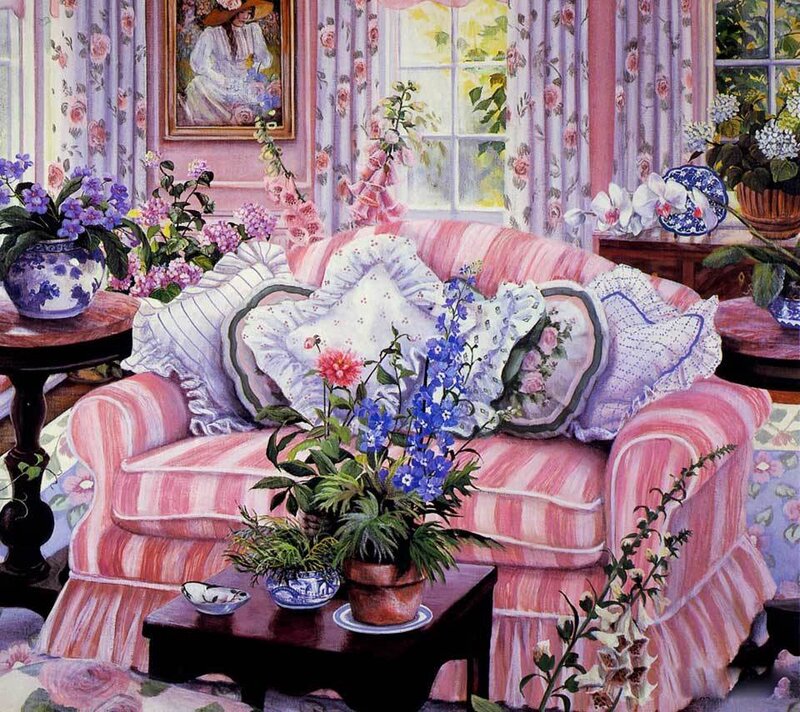 Pink Striped Sofa