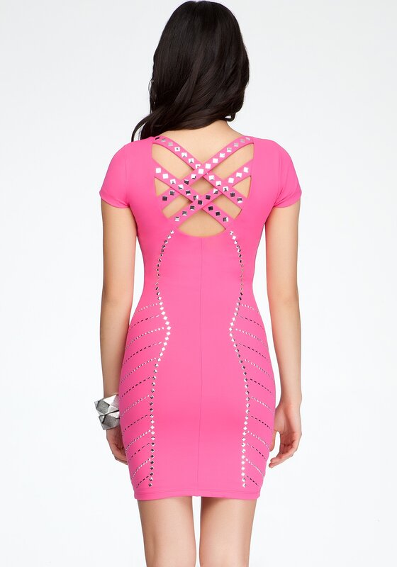 Pink studded backless dress