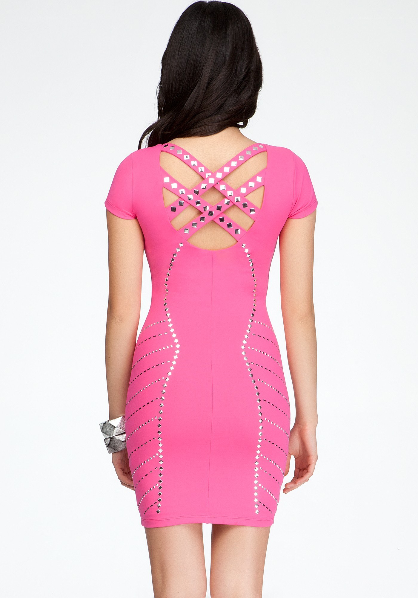 Pink studded backless dress