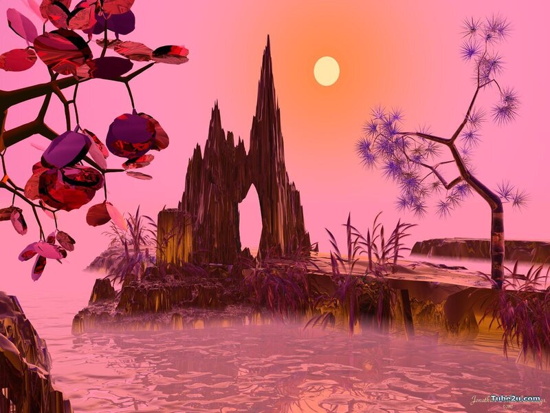 Pink sunset on alien island