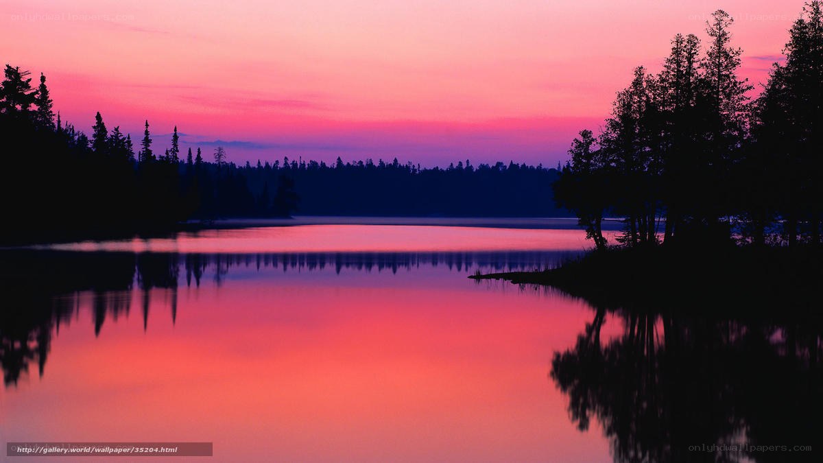Pink sunset over a calm lake