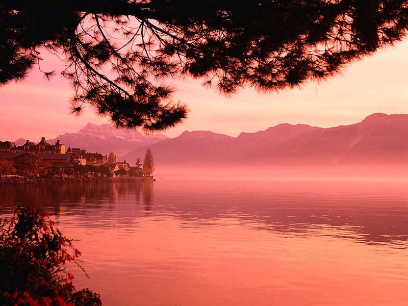 Pink sunset over a lake
