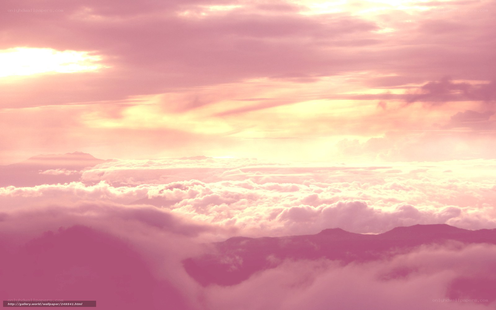 Pink sunset over clouds