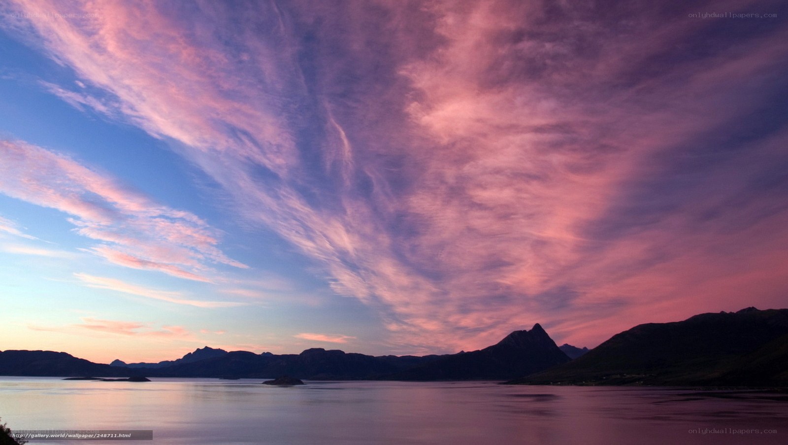 Pink sunset over fjord