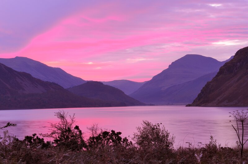 Pink Sunset over Lake — Serene, Photograph