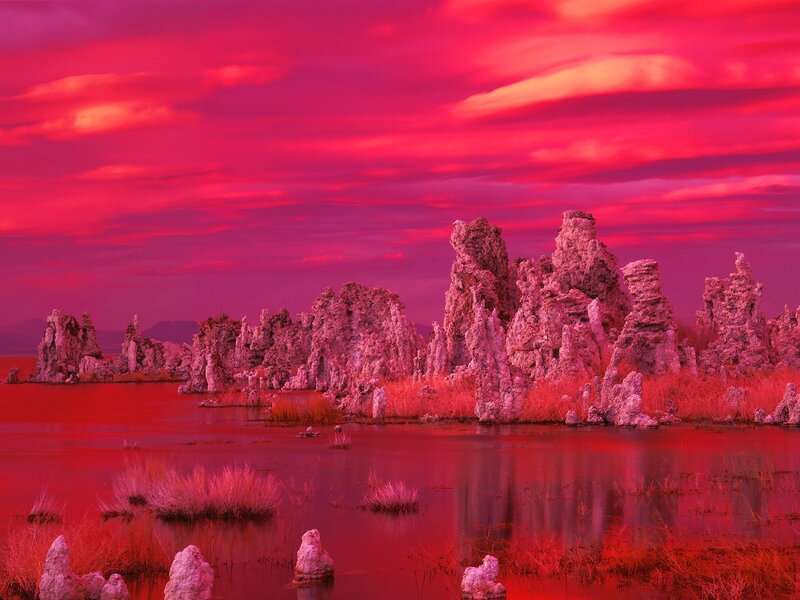 Pink sunset over tufa formations