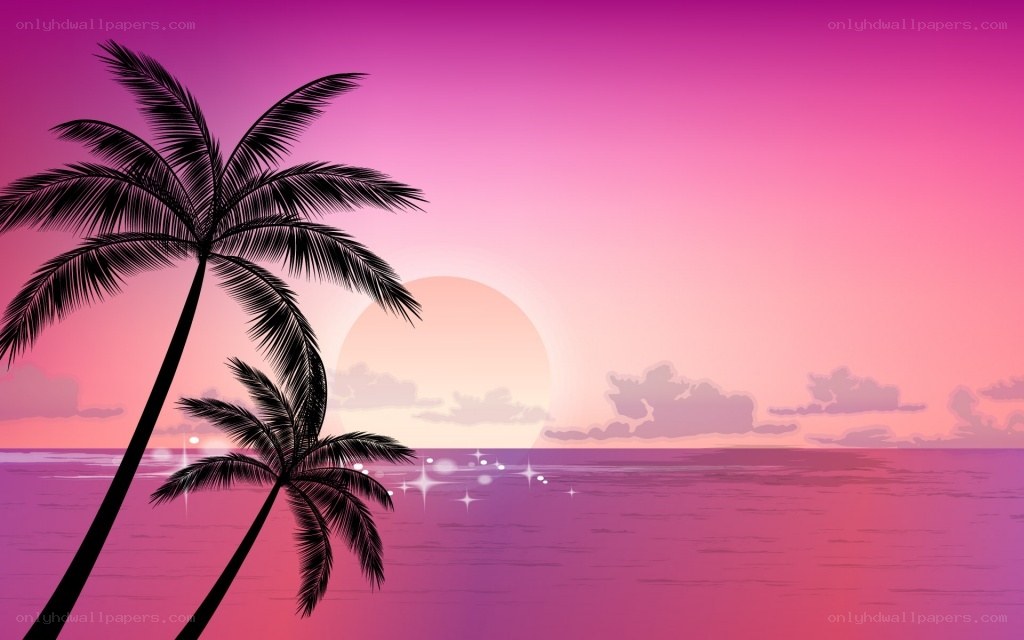 Pink sunset with palm trees