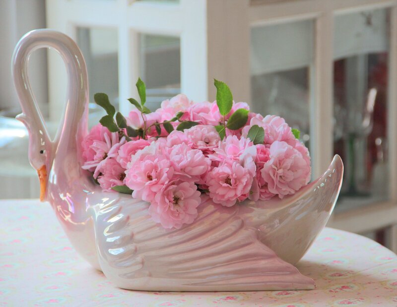 Pink Swan Vase with Flowers