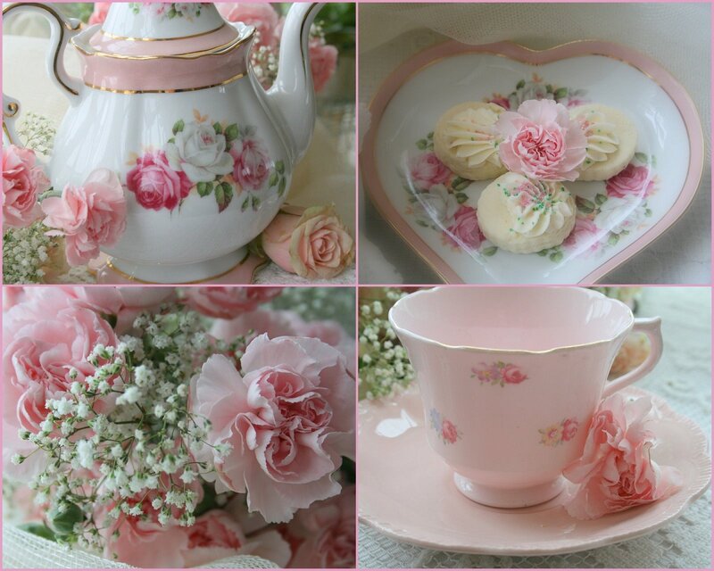 Pink Tea Set and Flowers