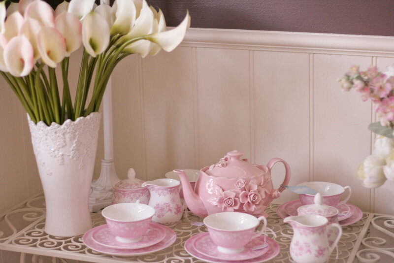 Pink Tea Set with Flowers