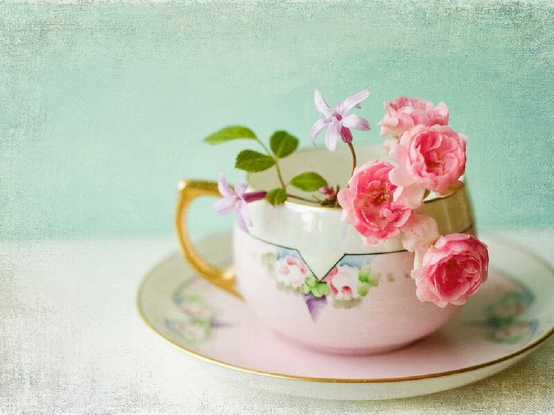 Pink Teacup with Flowers
