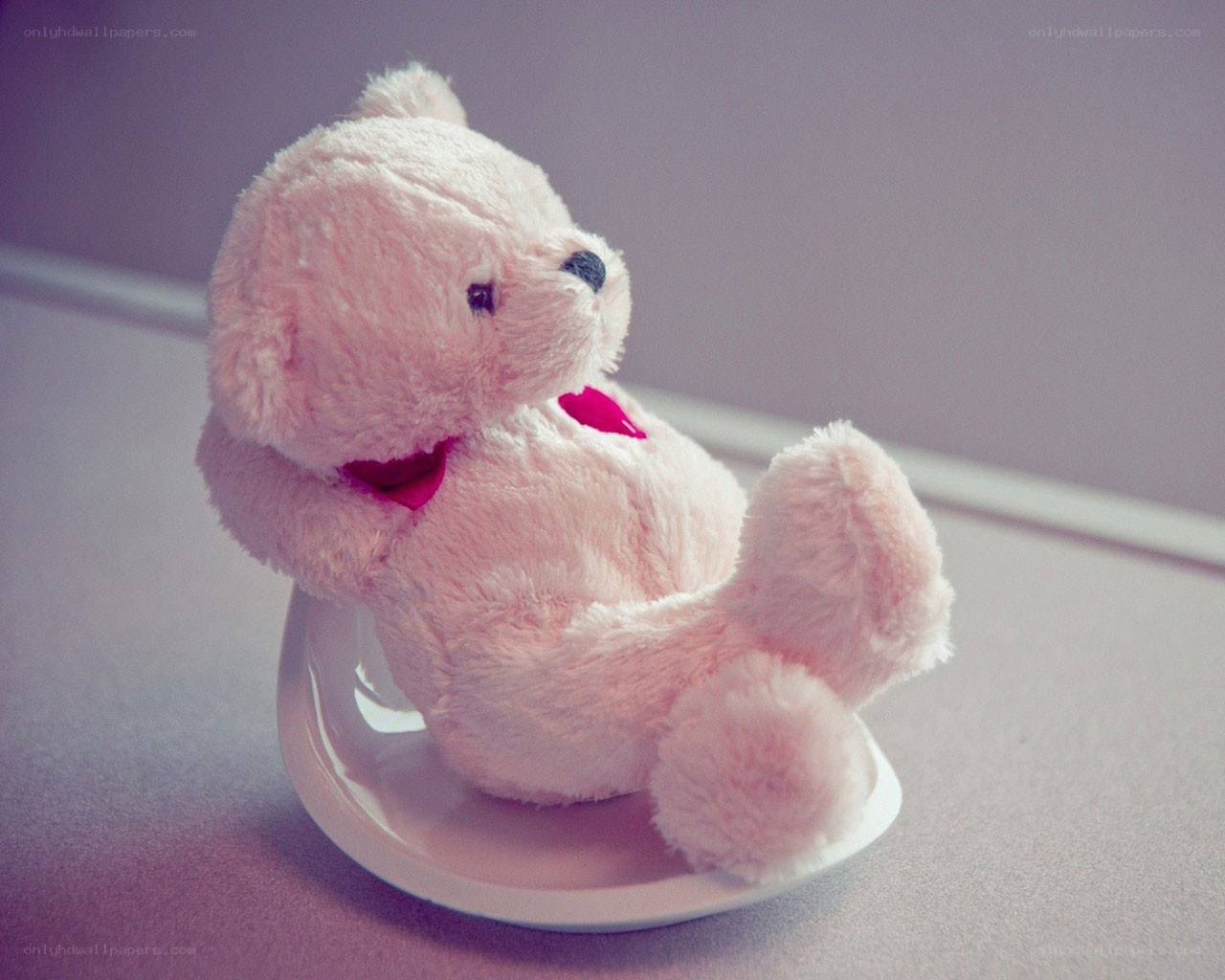Pink teddy bear on a plate